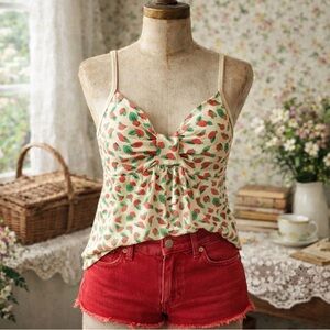 Vintage Y2K Strawberry Print, Bow, Bubble Fit & Flare Tank Top